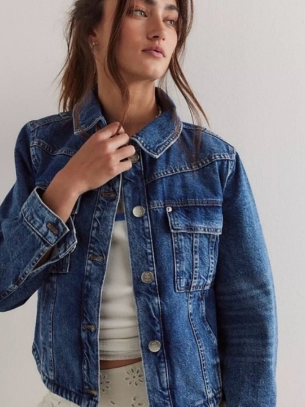 We The Free Jade Denim Jacket in High Dive Women’s XS High-Low Cotton